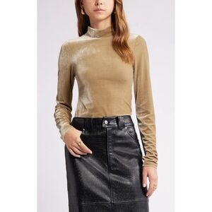 NWOT Open Edit Long Sleeve Velvet Top in Olive Brine Green size large